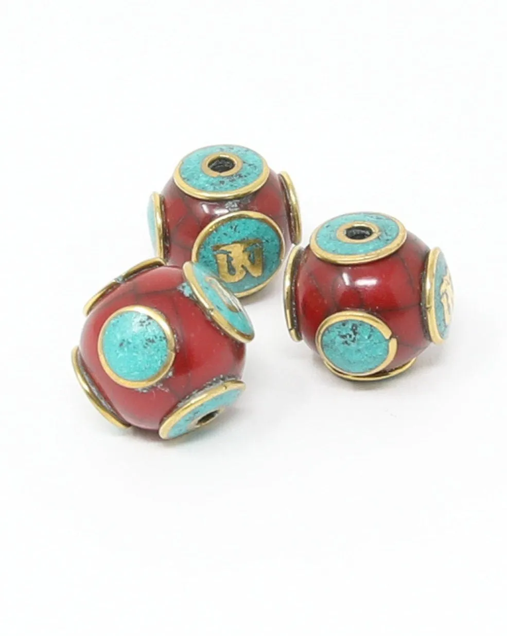 Crackled Brown "Om" Tibetan Beads  - A1