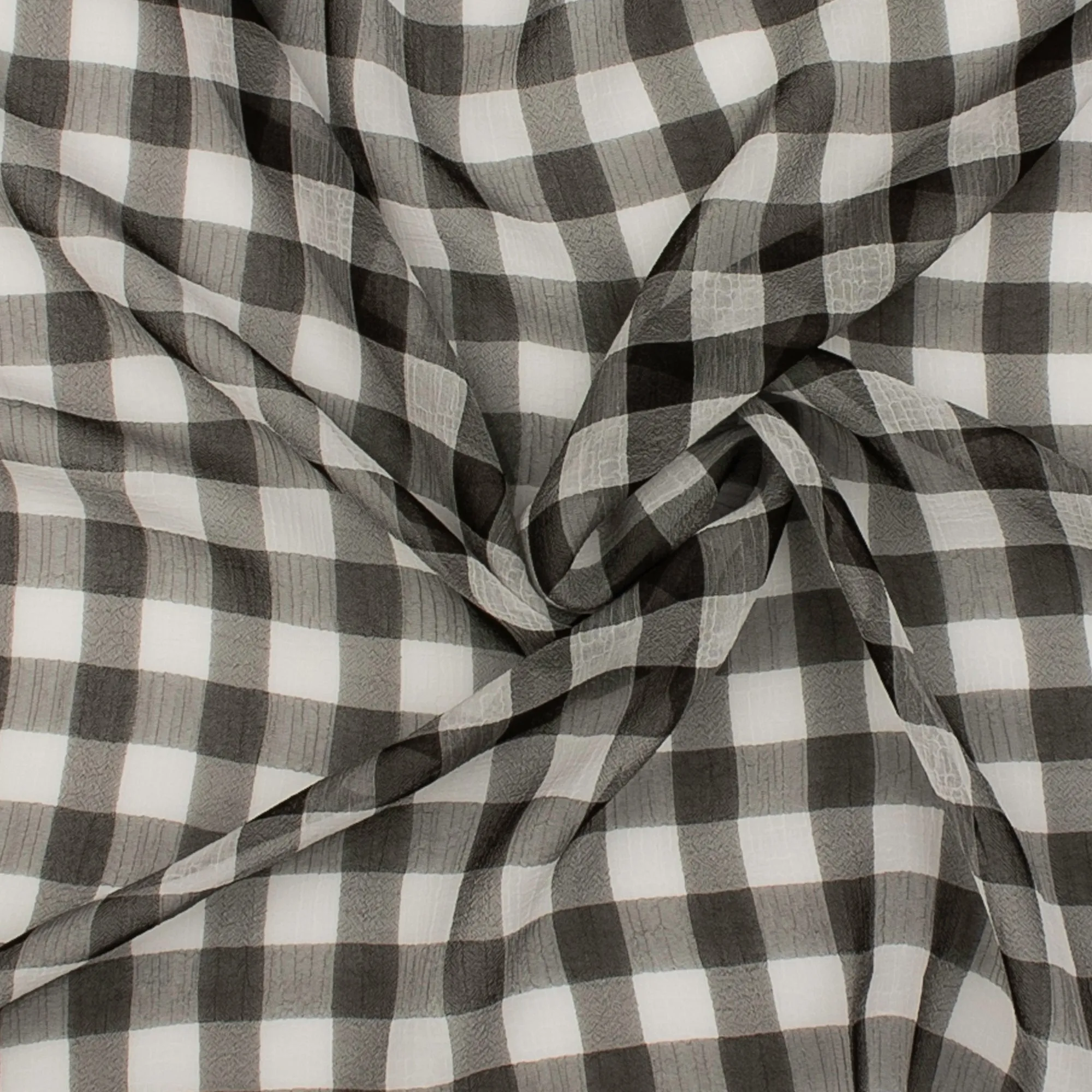 Crepe Chiffon - DAISY - Big Checks - Black