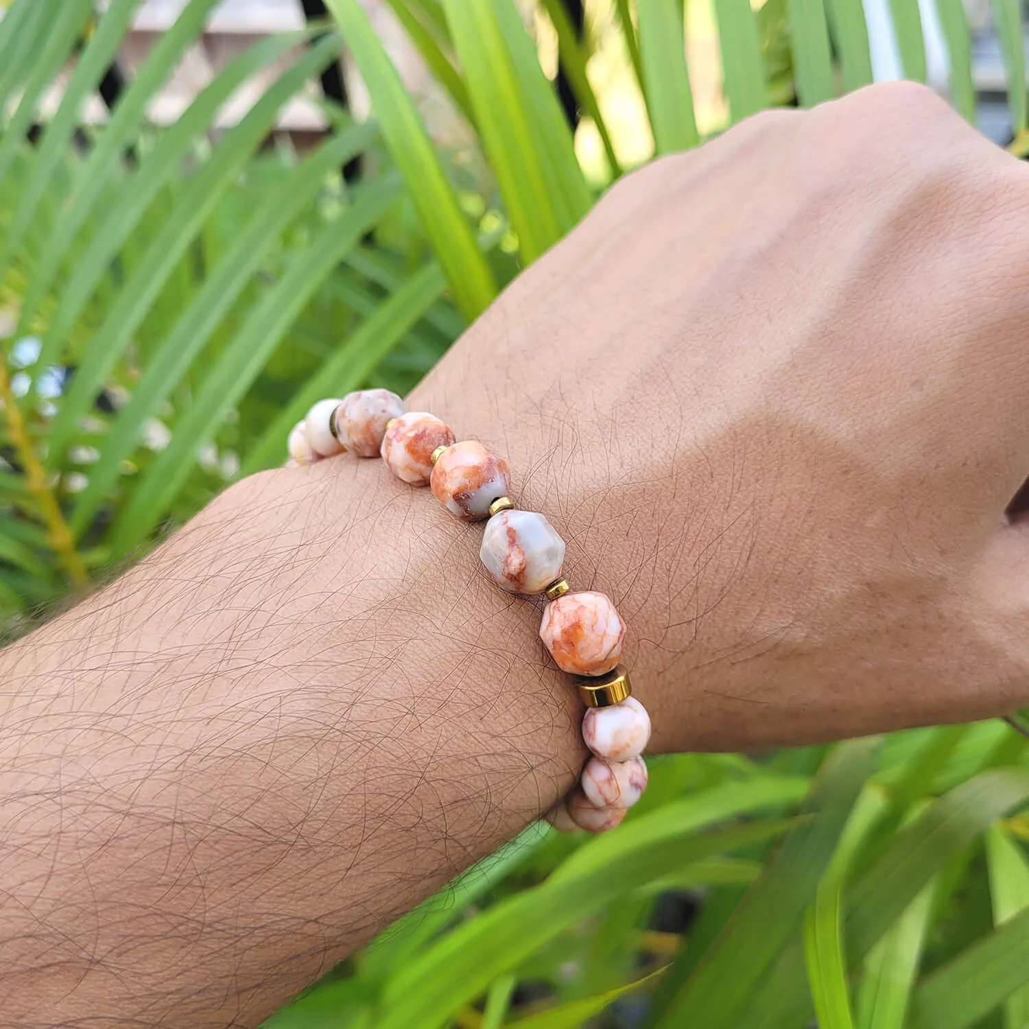 Diamond Cut Red Picasso Jasper With Golden Hematite Natural Stone Bracelet