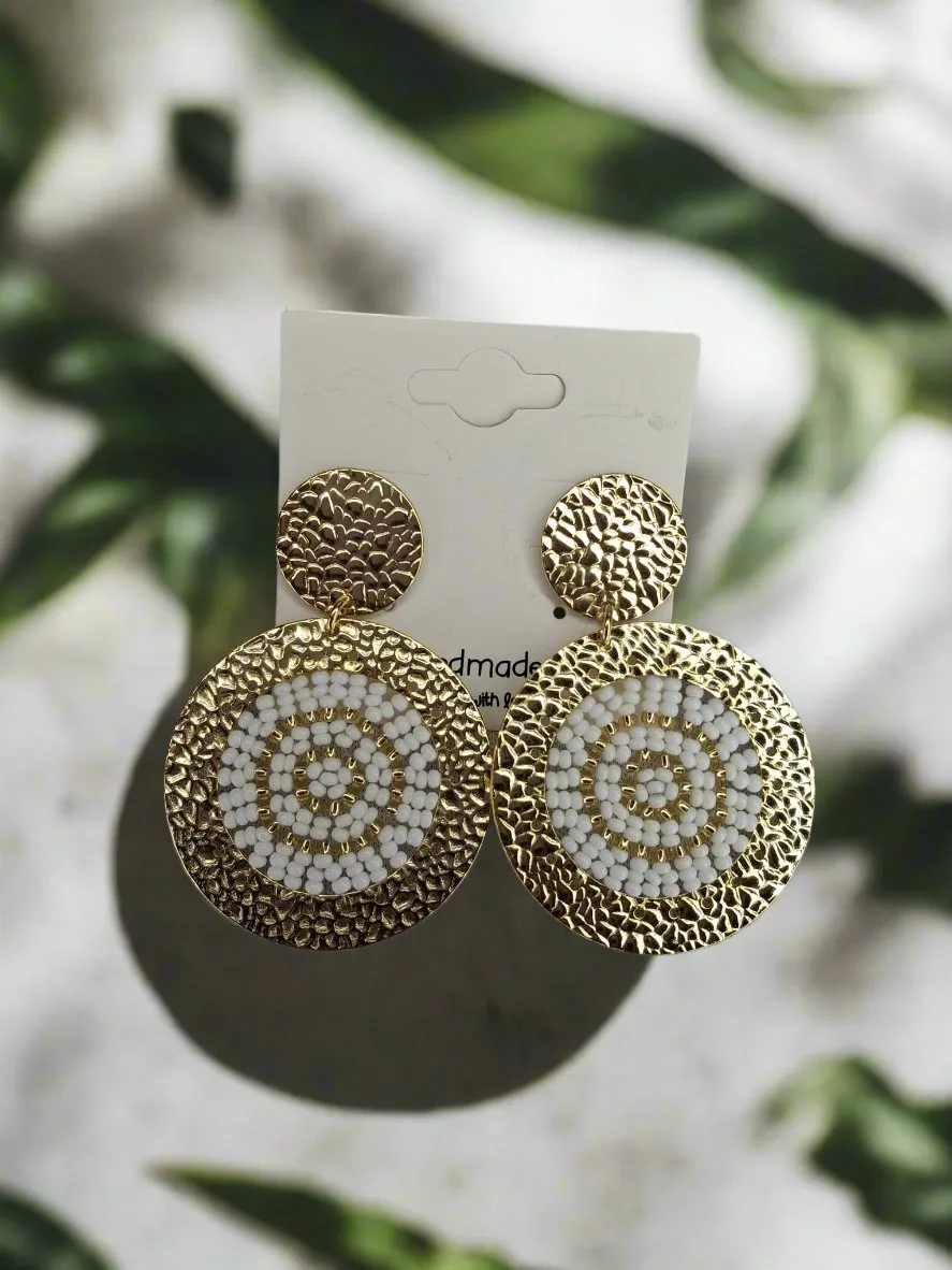 Earring Handmade Gold and White