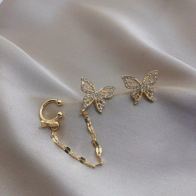 Elegant Butterfly Ear Cuff Chain Earrings