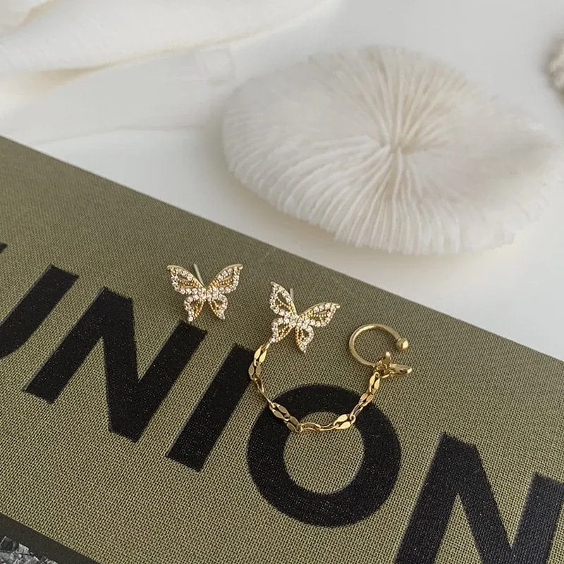 Elegant Butterfly Ear Cuff Chain Earrings