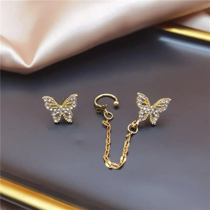 Elegant Butterfly Ear Cuff Chain Earrings