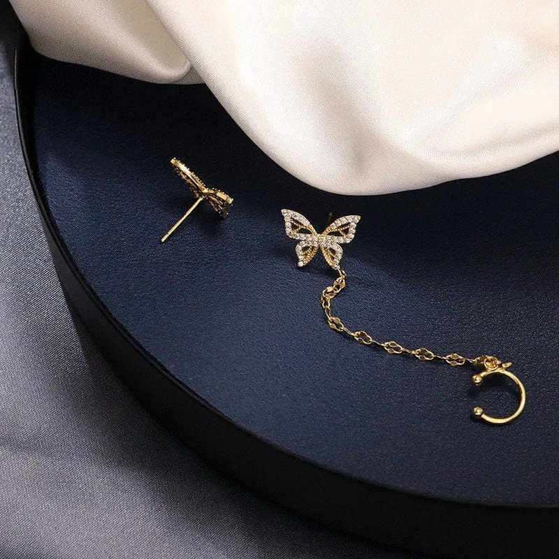 Elegant Butterfly Ear Cuff Chain Earrings