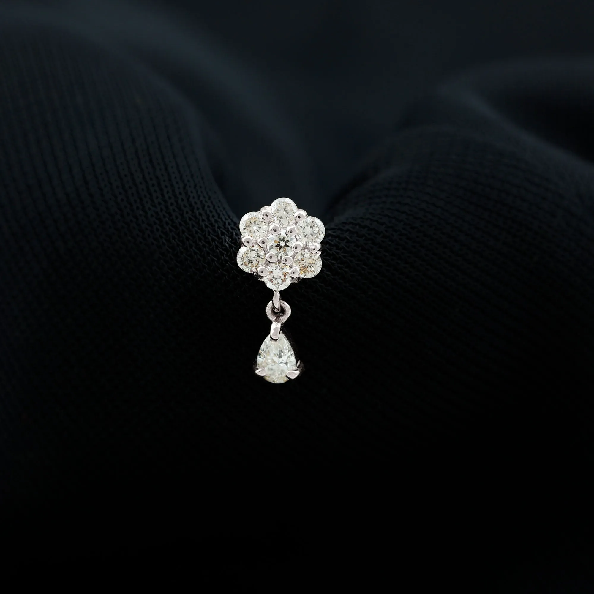 Elegant Diamond Flower Cartilage Drop Earring