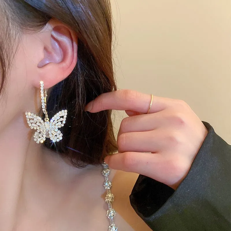 Elegant Sliver Butterfly Dangle Earrings