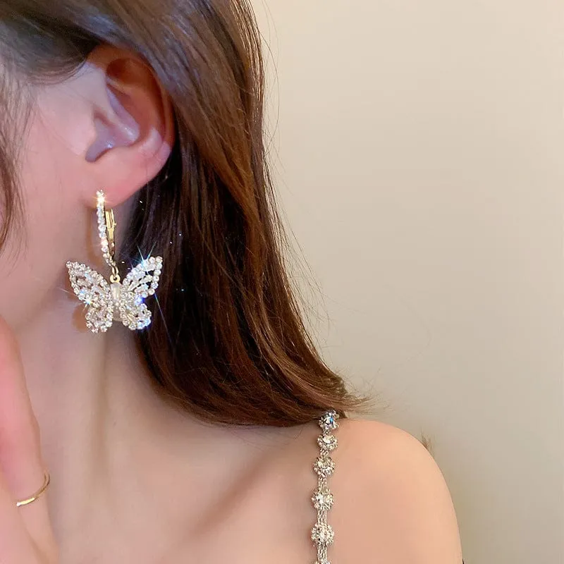 Elegant Sliver Butterfly Dangle Earrings