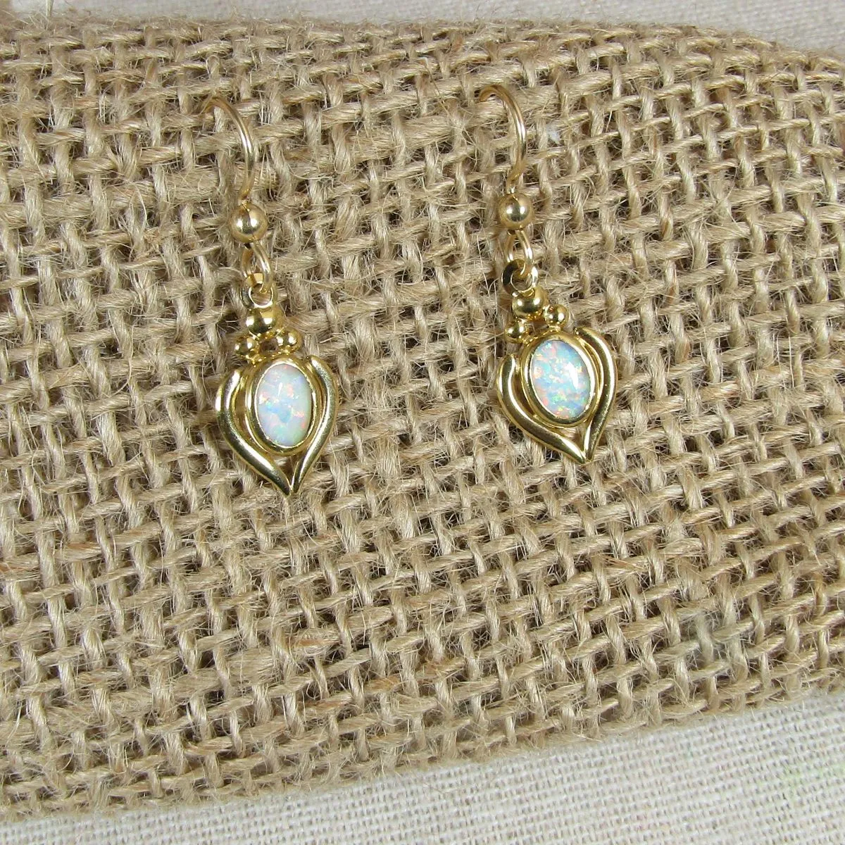 Elegant White Gibson Opal Gold Earrings