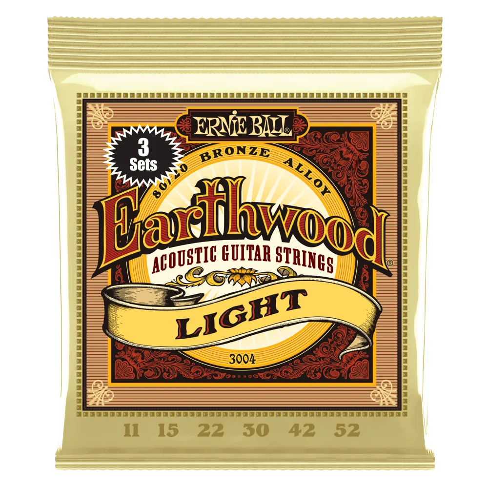 Ernie Ball 3004EB Earthwood Light 80/20 Bronze Acoustic Guitar Strings 3-Pack