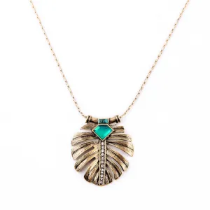 Fashion Elegance OL Style Alloy Leaf Inlay Emerald Long Pendant Necklace