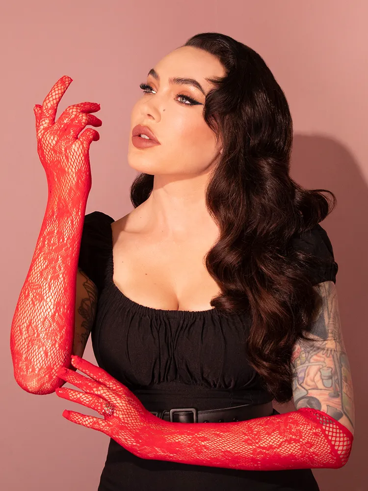 FINAL SALE - Mid-Length Gloves in Red Lace