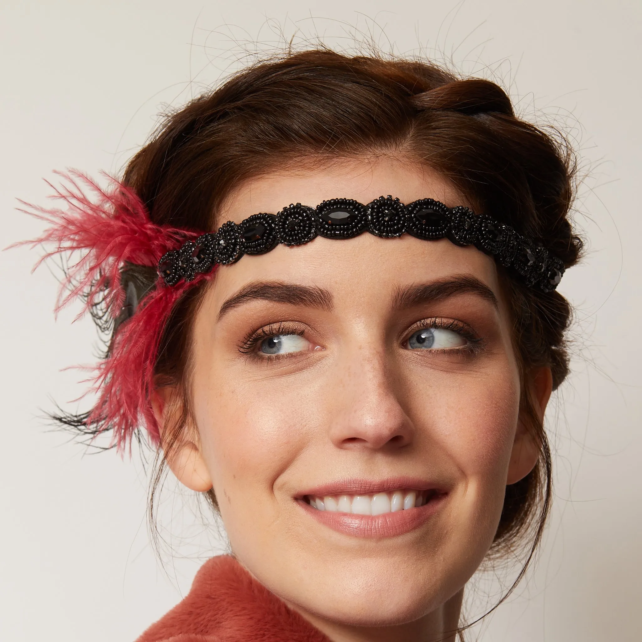 Gatsby Headband in Red and Black with Beading