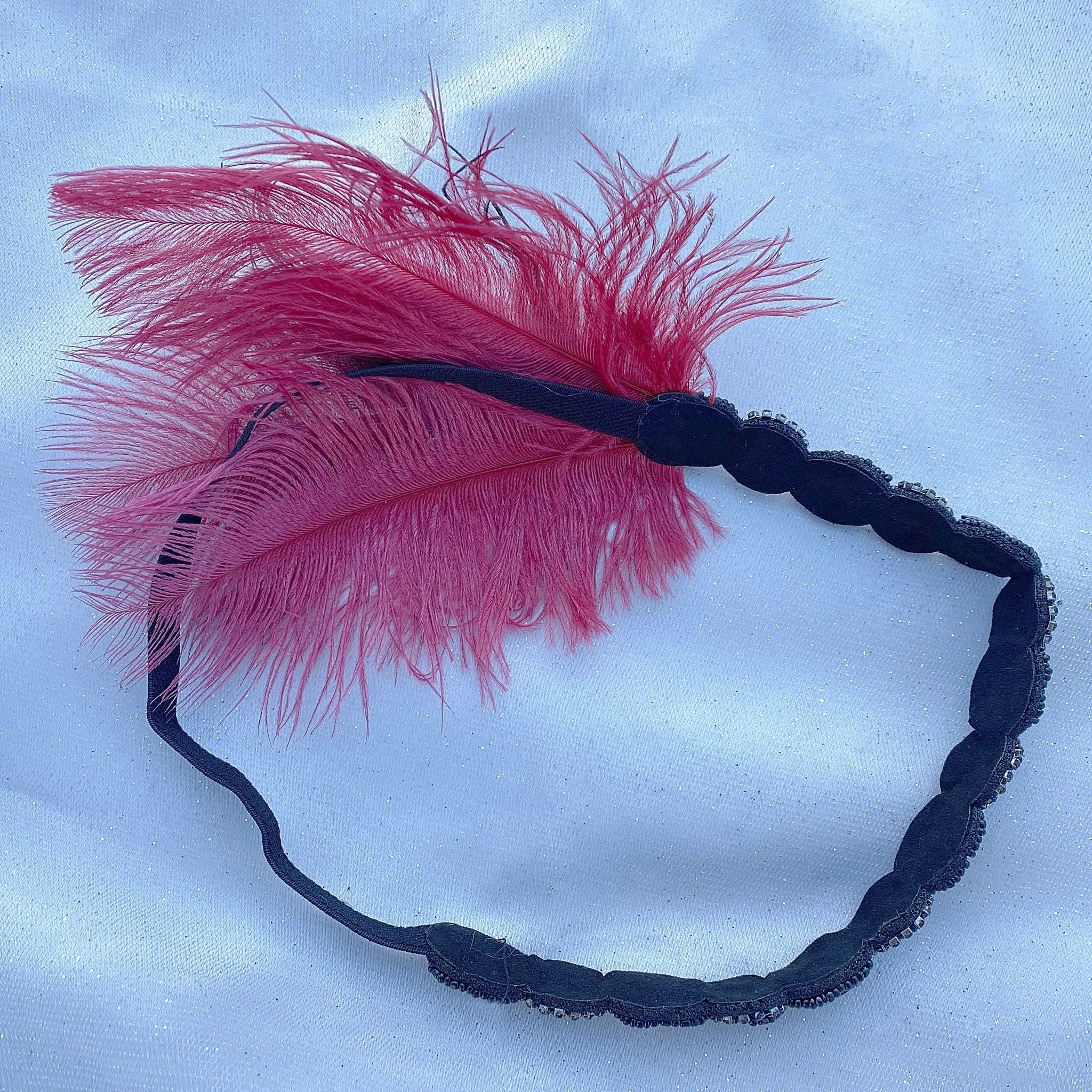 Gatsby Headband in Red and Black with Beading