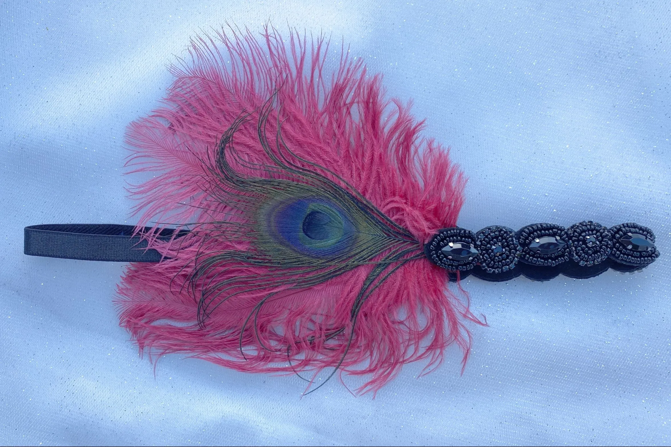 Gatsby Headband in Red and Black with Beading