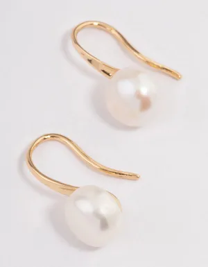 Gold Plated Freshwater Pearl Small Hook Drop Earrings