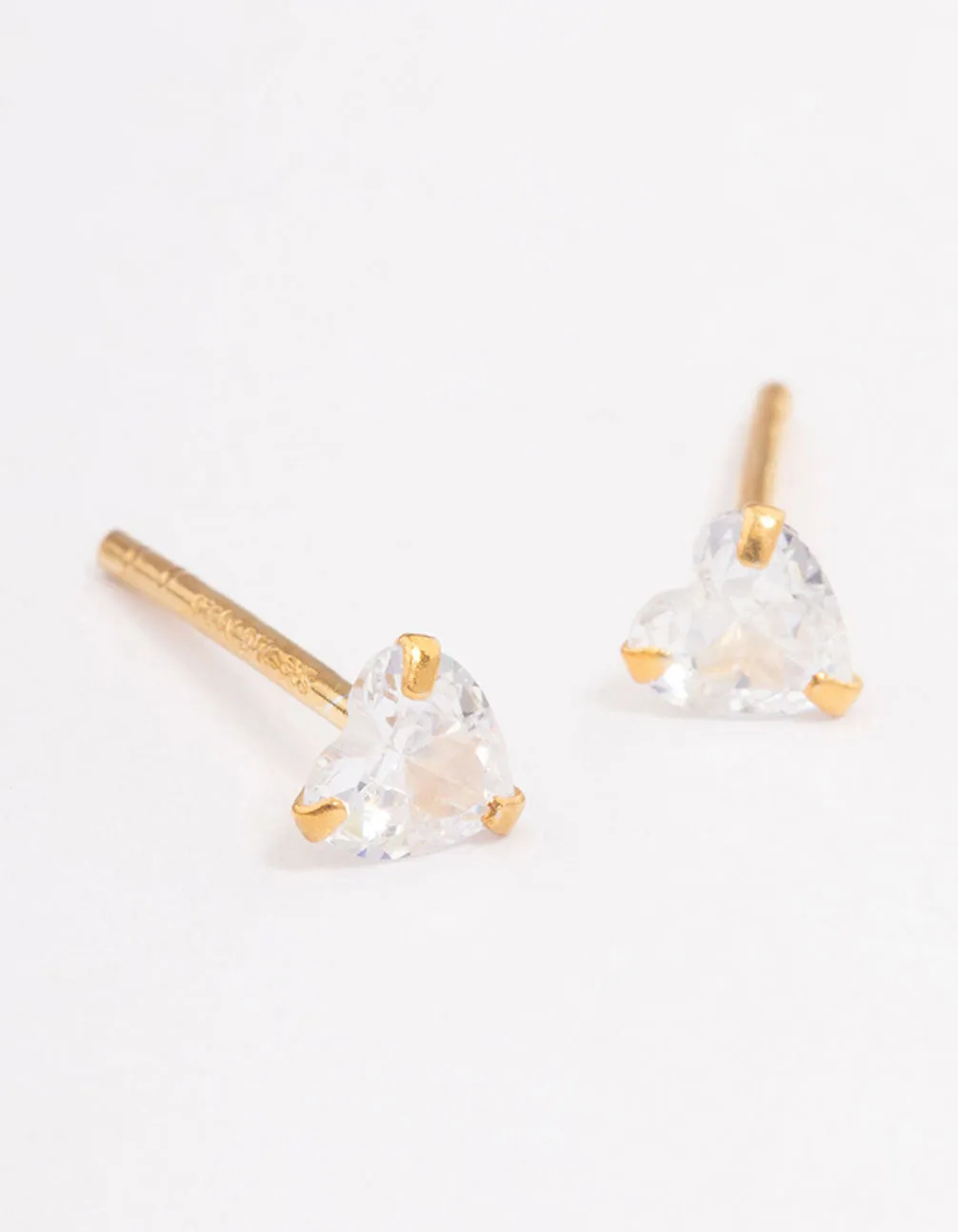 Gold Plated Sterling Silver Cubic Zirconia Heart Stud Earrings