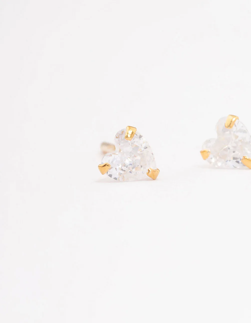 Gold Plated Sterling Silver Cubic Zirconia Heart Stud Earrings