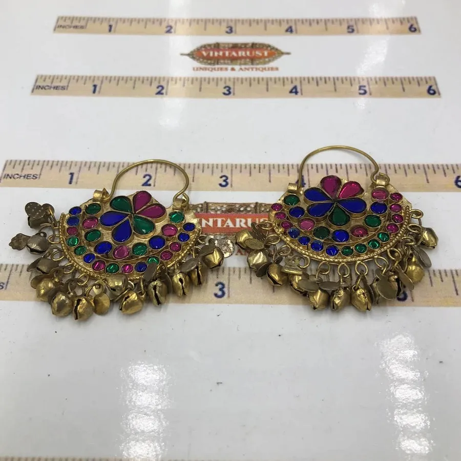 Golden Glass Stones Tribal Earrings