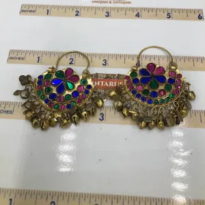 Golden Glass Stones Tribal Earrings