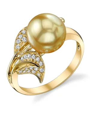 Golden South Sea Pearl & Diamond "Hazakura" Ring