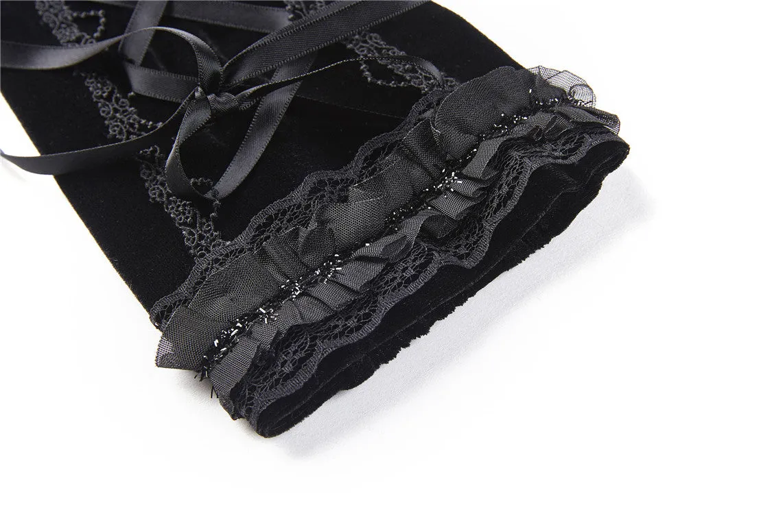 Gothic velvet lace up gloves AGL003