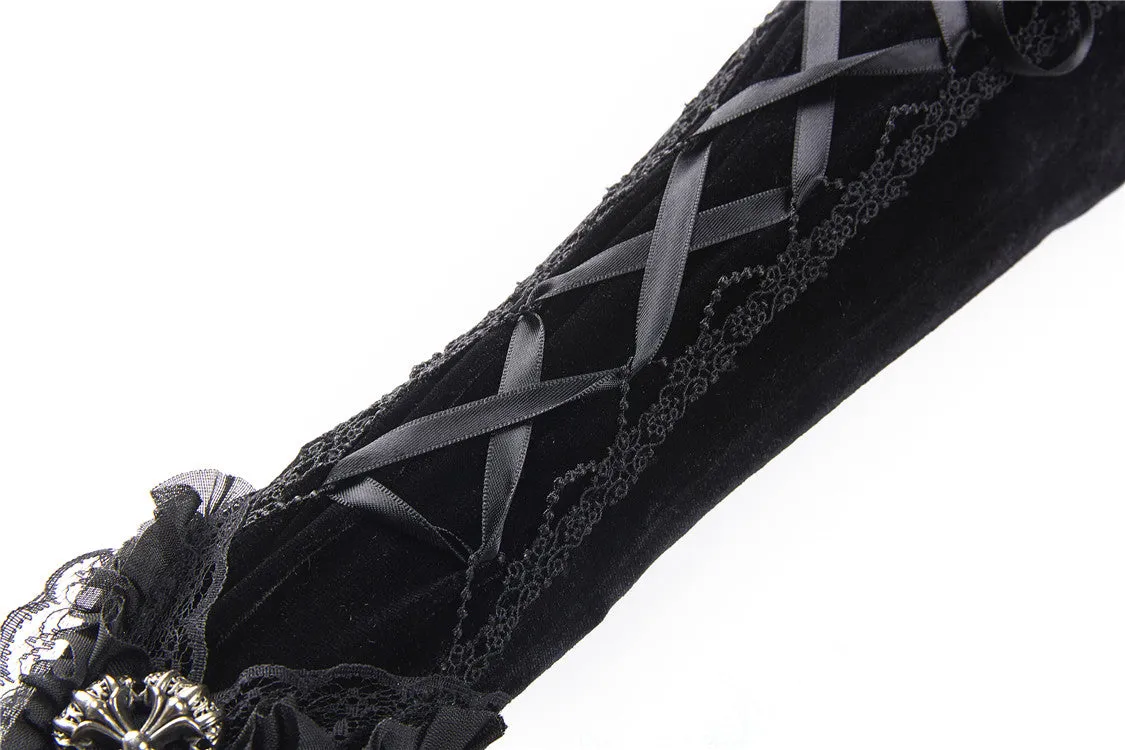 Gothic velvet lace up gloves AGL003