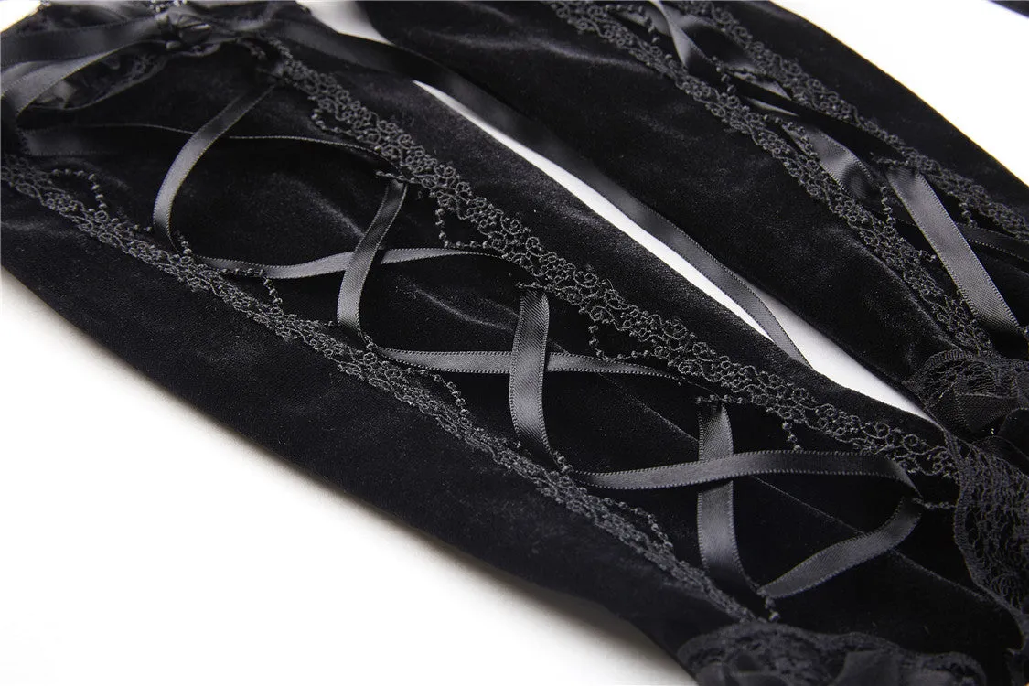 Gothic velvet lace up gloves AGL003