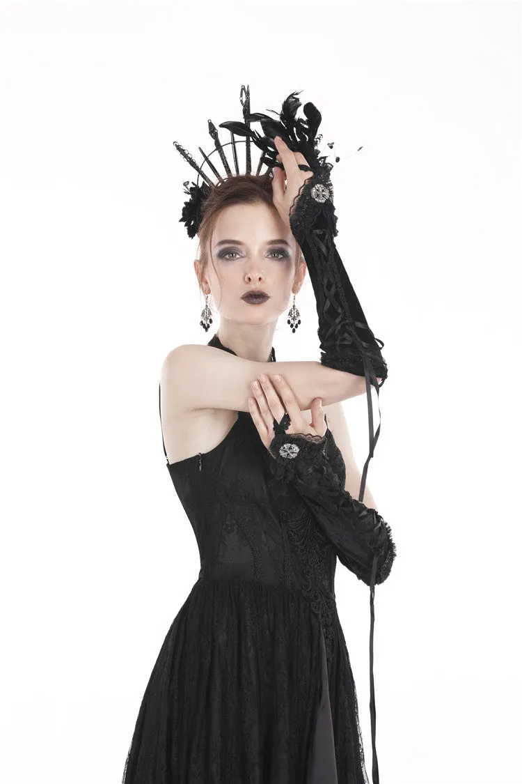 Gothic velvet lace up gloves AGL003