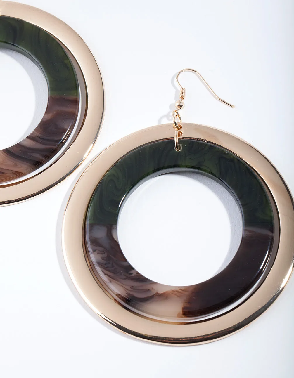 Green Gold Double Circle Earrings