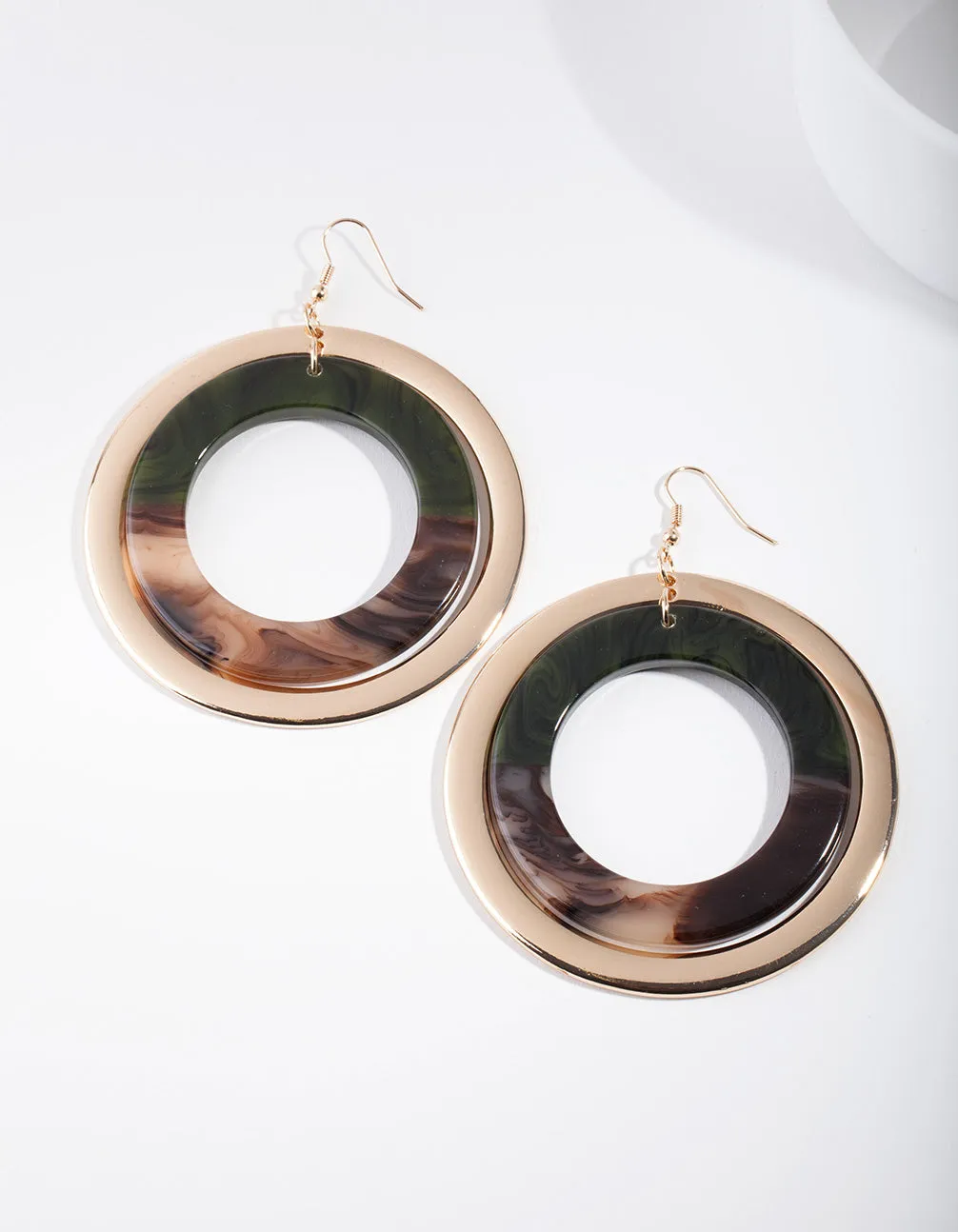 Green Gold Double Circle Earrings