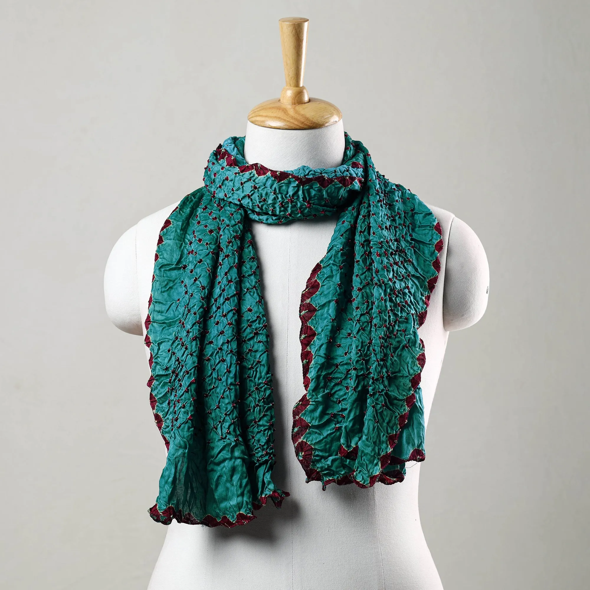 Green - Kutch Bandhani Tie-Dye Modal Silk Stole 07