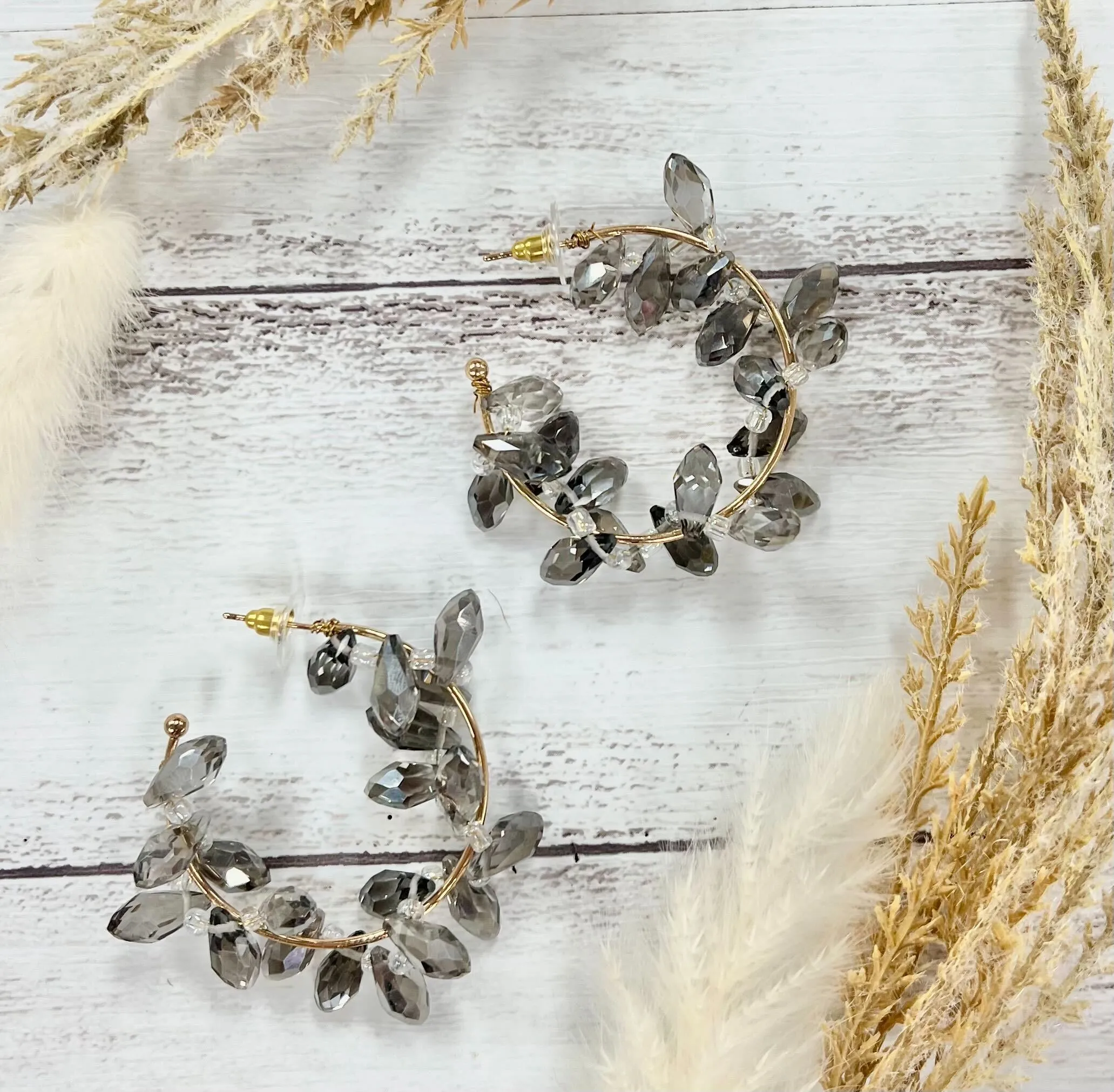 Grey Misty Meadows Blossom Hoops