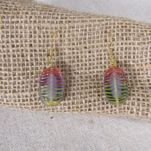 Handmade Artisan Glass Striped Earrings Multi-colored