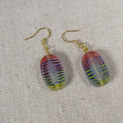 Handmade Artisan Glass Striped Earrings Multi-colored