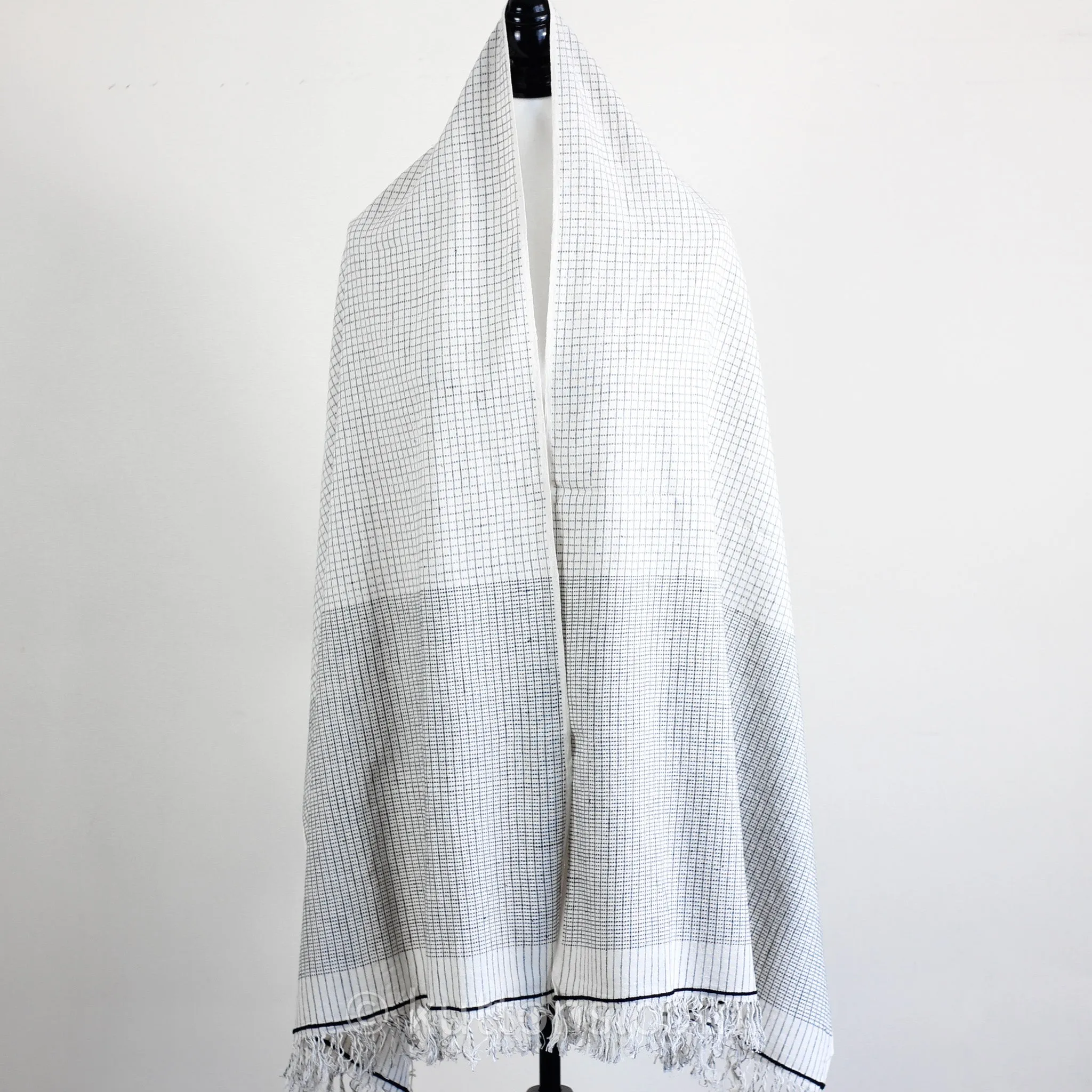 Handspun & Handwoven Cotton Scarf - Sustainable Fashion Stole by Women Artisans | White-Gray, 23x77"