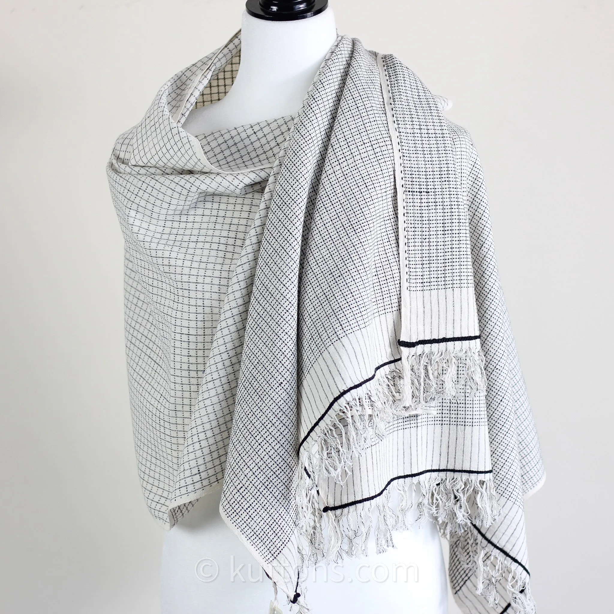 Handspun & Handwoven Cotton Scarf - Sustainable Fashion Stole by Women Artisans | White-Gray, 23x77"