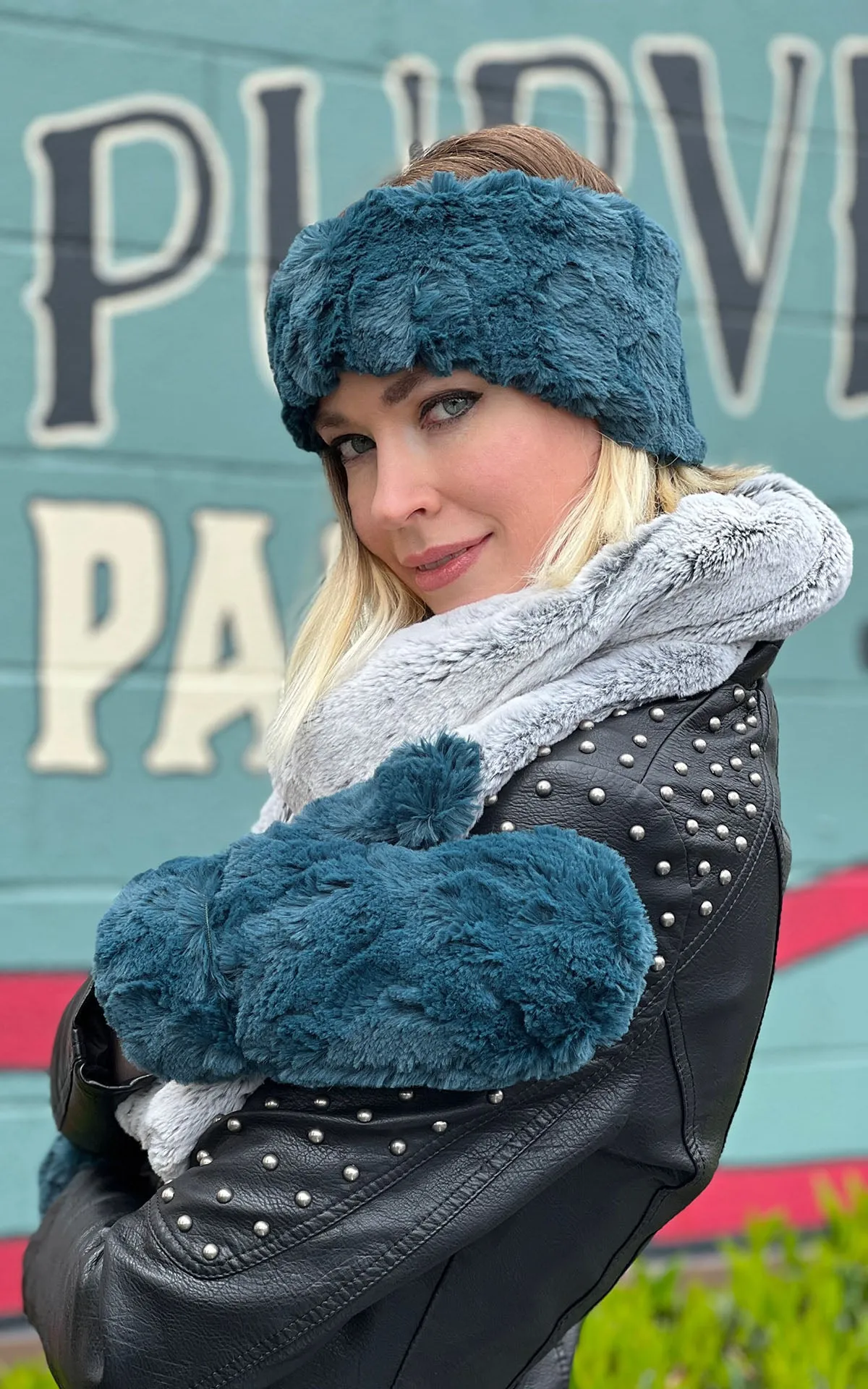 Headband - Luxury Faux Fur in Peacock Pond