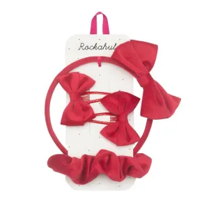 Headbands | Velvet Bow School Set- Red | Rockahula Kids