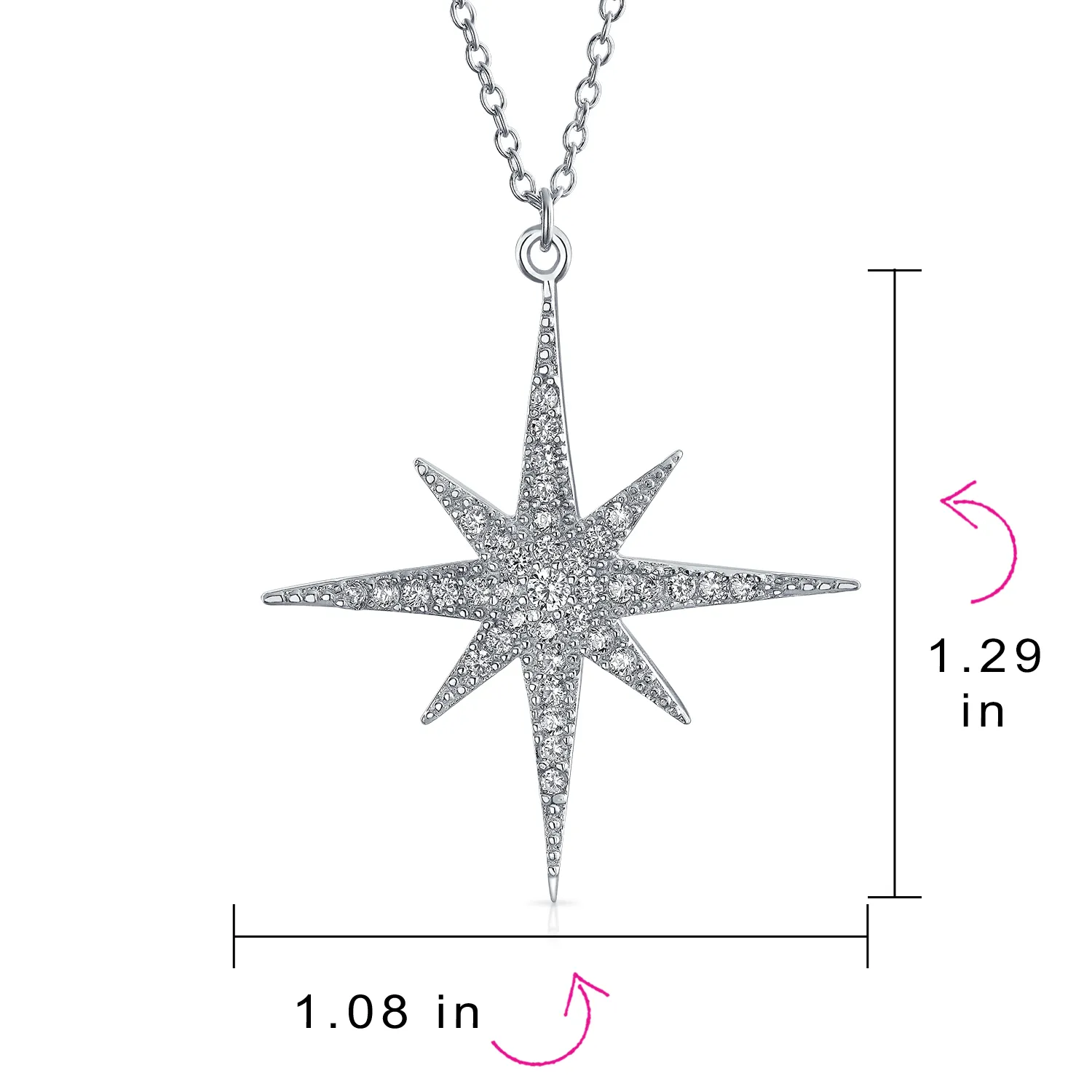 Heavenly North Star Burst Pendant Necklace - Celestial CZ Jewelry in Sterling Silver