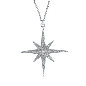 Heavenly North Star Burst Pendant Necklace - Celestial CZ Jewelry in Sterling Silver