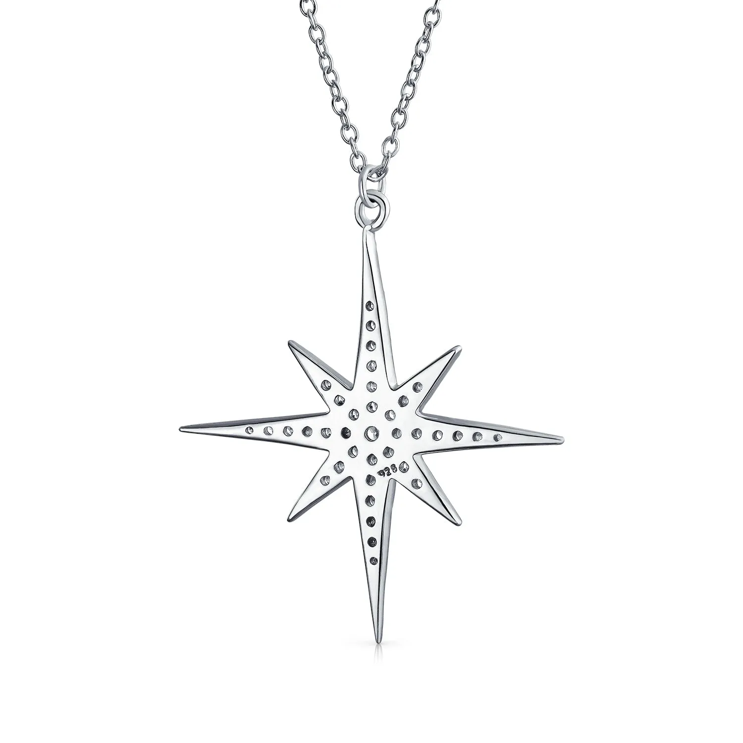 Heavenly North Star Burst Pendant Necklace - Celestial CZ Jewelry in Sterling Silver