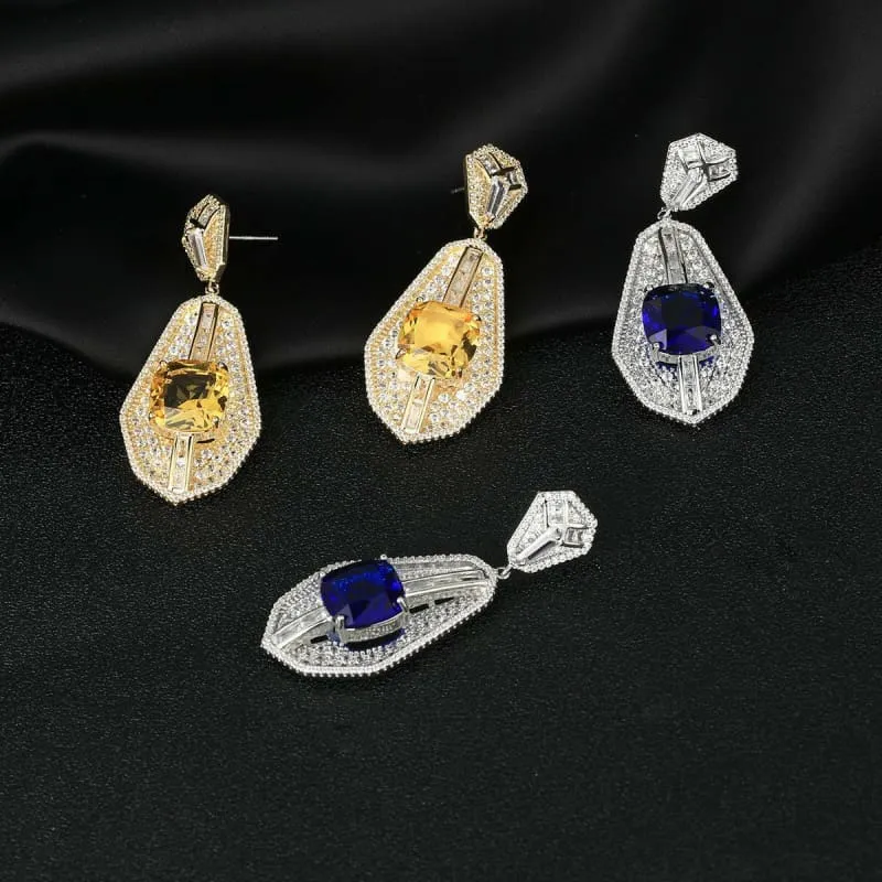 High-end Heavy Square Diamond Fan-shaped Inlaid Zircon Earrings