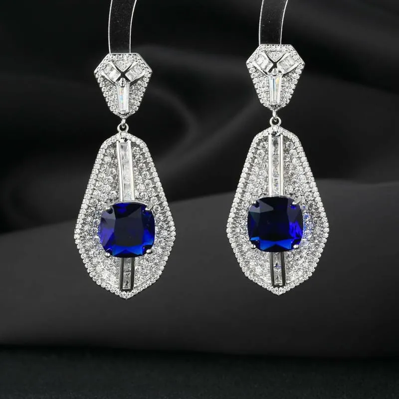 High-end Heavy Square Diamond Fan-shaped Inlaid Zircon Earrings