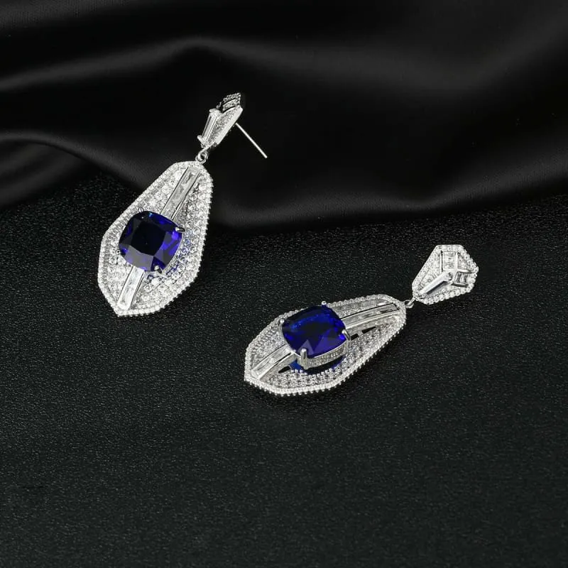 High-end Heavy Square Diamond Fan-shaped Inlaid Zircon Earrings