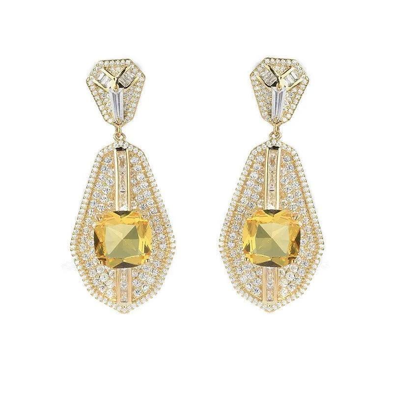 High-end Heavy Square Diamond Fan-shaped Inlaid Zircon Earrings