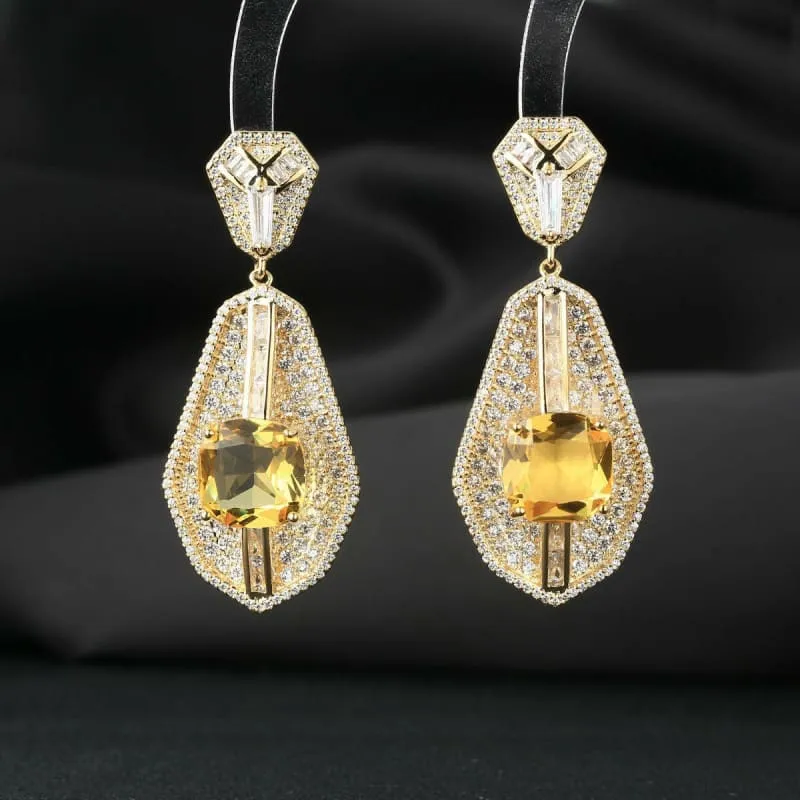 High-end Heavy Square Diamond Fan-shaped Inlaid Zircon Earrings