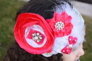 Hot Pink and White Feather Vintage Headband