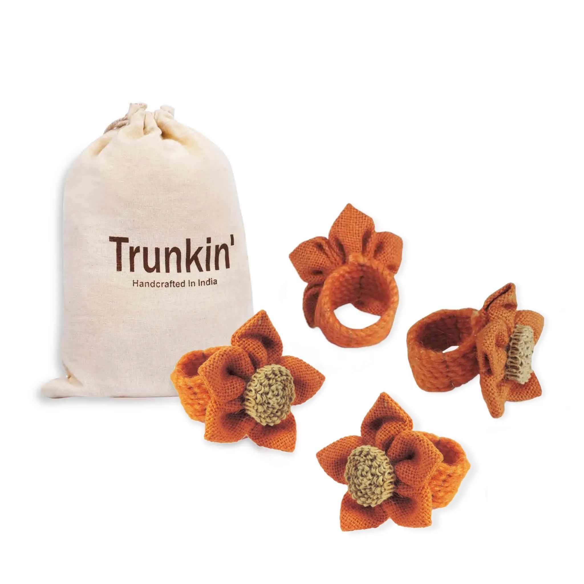 Jute Posy Napkin Ring in Orange, Set of 4