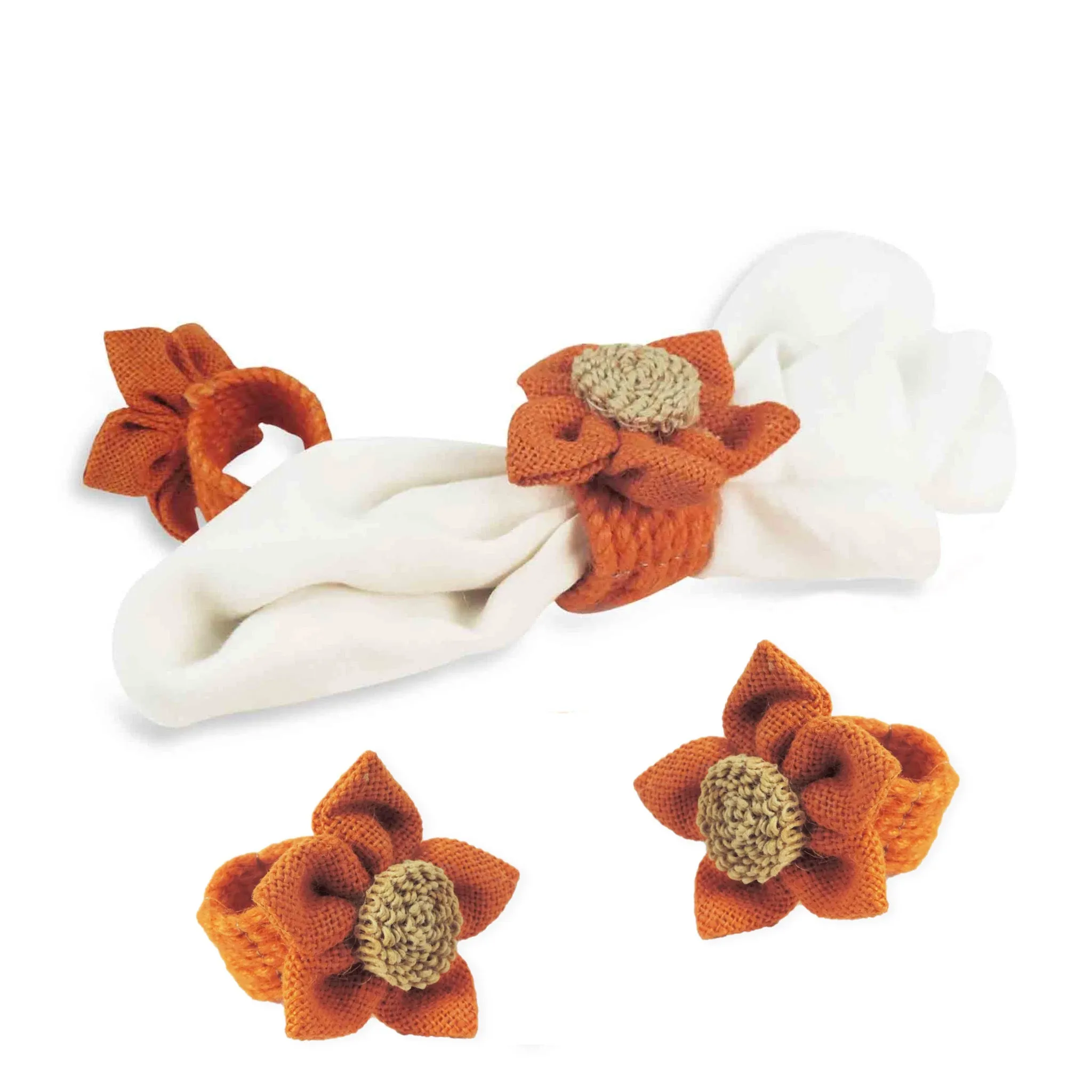 Jute Posy Napkin Ring in Orange, Set of 4