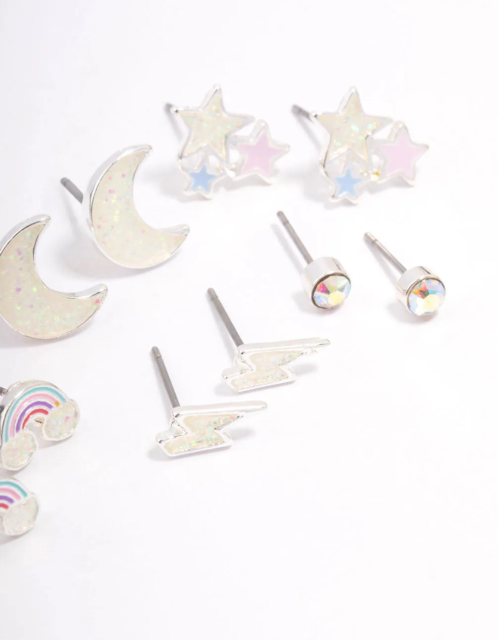 Kids Rainbow & Moon Stud Earrings 6-Pack